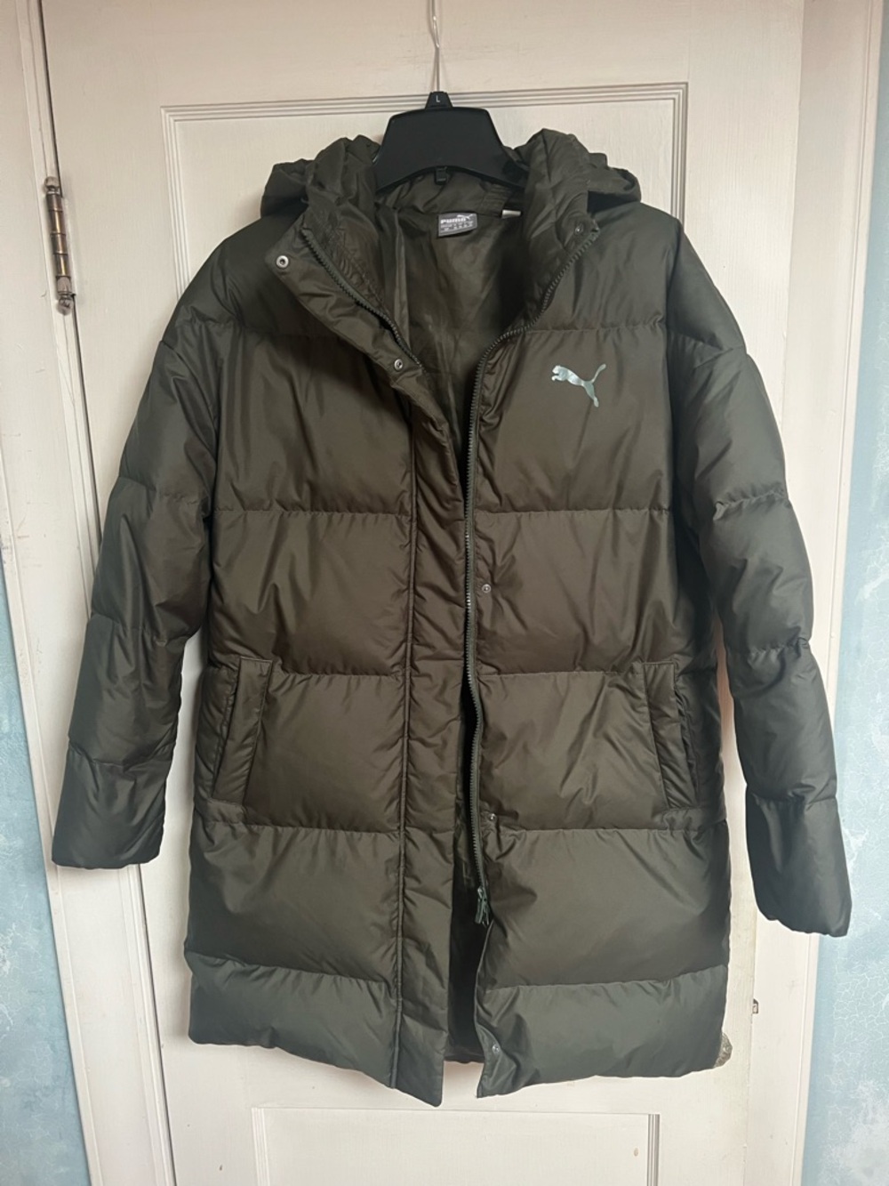 Puma Olive Green Quilted Jacket with Hood